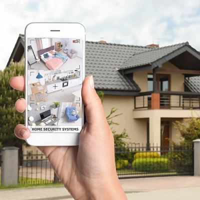 Mansfield vivint phone display of cctv live feed in front of a house